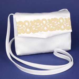 BIAŁO-ZŁOTA SATYNOWA TOREBKA DO KOMUNII