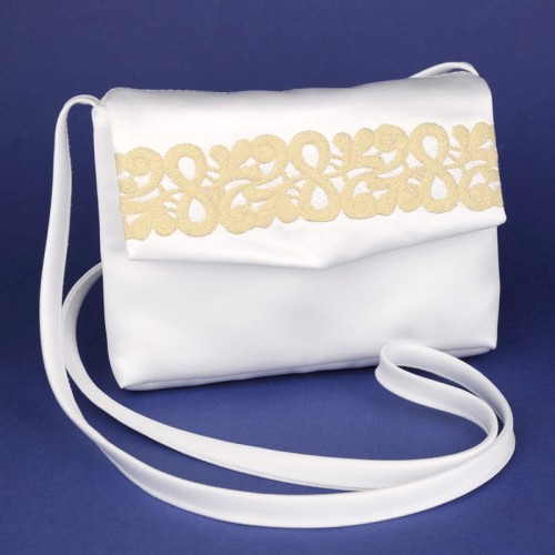 Torebka komunijna ze złotym zdobieniem